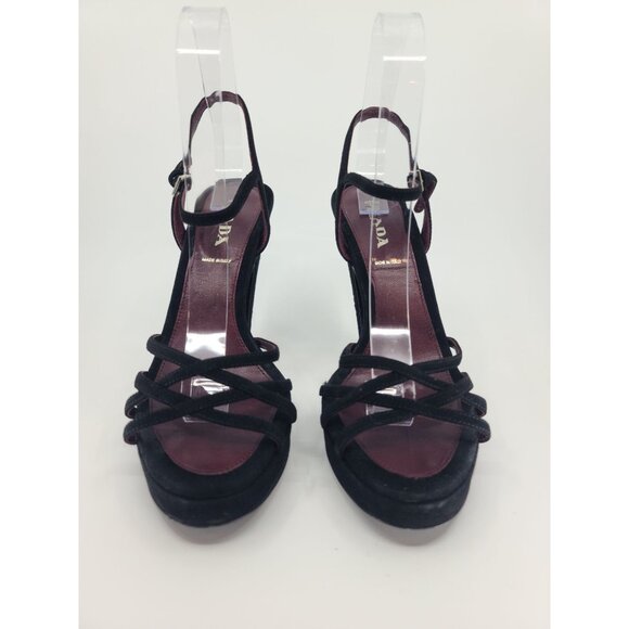 Prada Vintage Black Suede Mary Jane Strappy Ankle Sandals Size 38 - Picture 3 of 6